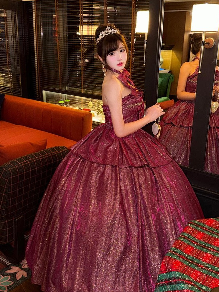 Diamond Sweetheart Red Glitter Back Bow Korean Women's Layered Jsk / Jumper Skirts