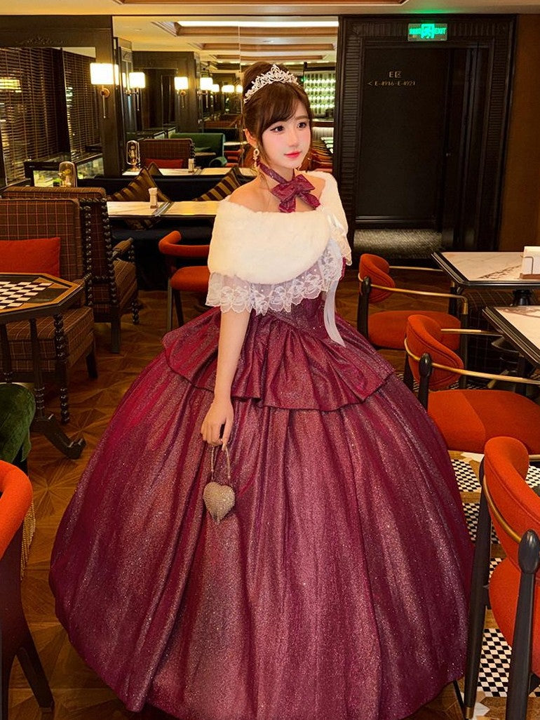 Diamond Sweetheart Red Glitter Back Bow Korean Women's Layered Jsk / Jumper Skirts