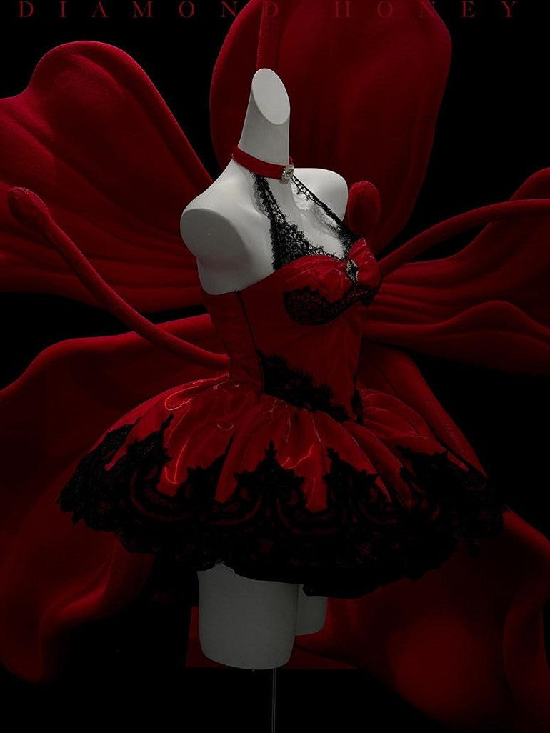 Diamond Sweetheart Red Lace Cat Embroidery Ballet Women's Other Fabric Jsk / Jumper Skirts