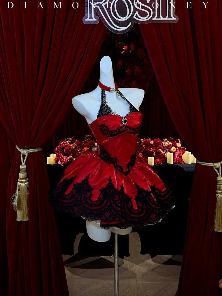 Diamond Sweetheart Red Lace Cat Embroidery Ballet Women's Other Fabric Jsk / Jumper Skirts