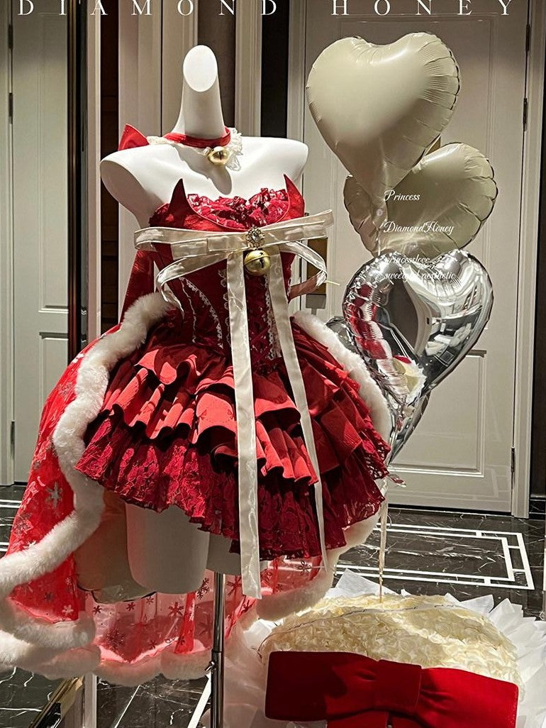 Diamond Sweetheart Red Strapless Zipper Bow Bell Halter Women's Tulle Jsk / Jumper Skirts