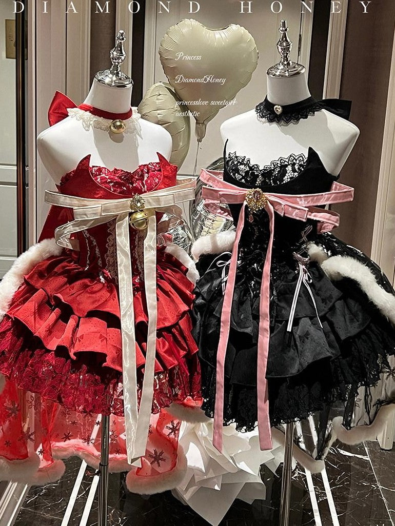 Diamond Sweetheart Red Strapless Zipper Bow Bell Halter Women's Tulle Jsk / Jumper Skirts