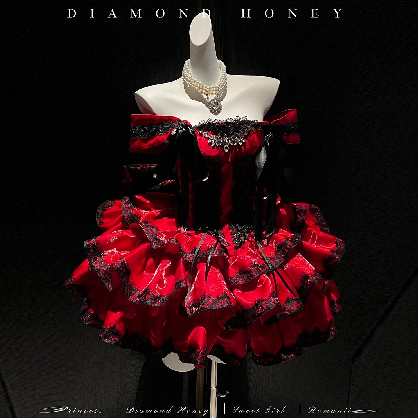 Diamond_Sweetheart_Romantic_Red_Lace_Bow_Train_Slimming_Women's_Jsk_/_Jumper_Skirts_1021116890404_MISSTT