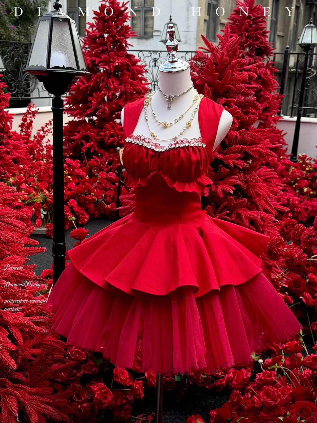 Diamond Sweetheart Romantic Rose Print Ballet Women's Tulle Jsk / Jumper Skirts