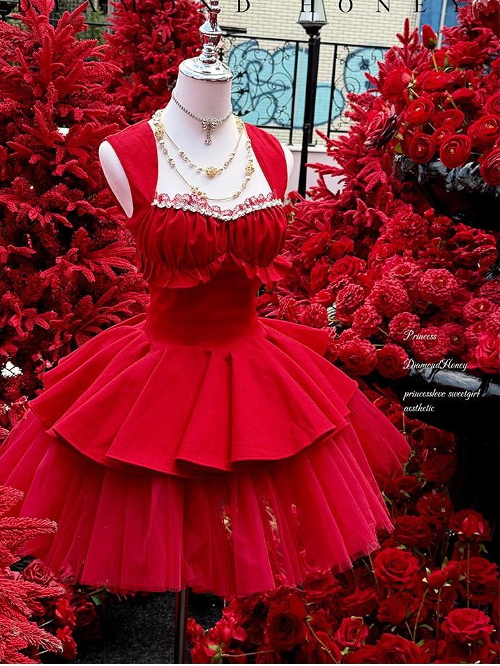 Diamond Sweetheart Romantic Rose Print Ballet Women's Tulle Jsk / Jumper Skirts