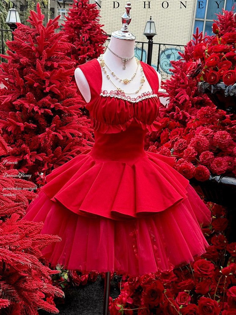 Diamond Sweetheart Romantic Rose Print Ballet Women's Tulle Jsk / Jumper Skirts