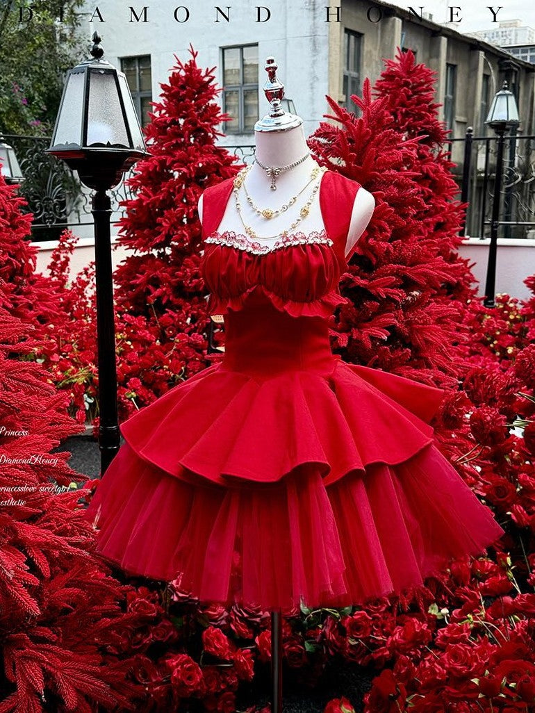 Diamond Sweetheart Romantic Rose Print Ballet Women's Tulle Jsk / Jumper Skirts