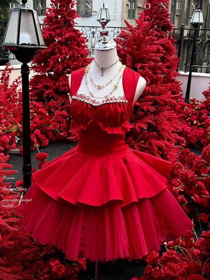 Diamond Sweetheart Romantic Rose Print Ballet Women's Tulle Jsk / Jumper Skirts