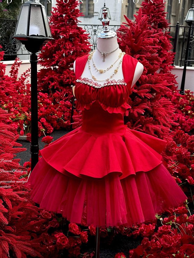 Diamond Sweetheart Romantic Rose Print Ballet Women's Tulle Jsk / Jumper Skirts