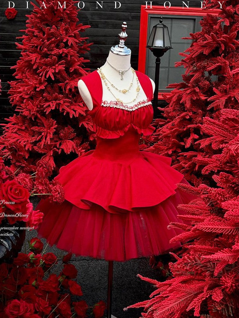 Diamond Sweetheart Romantic Rose Print Ballet Women's Tulle Jsk / Jumper Skirts
