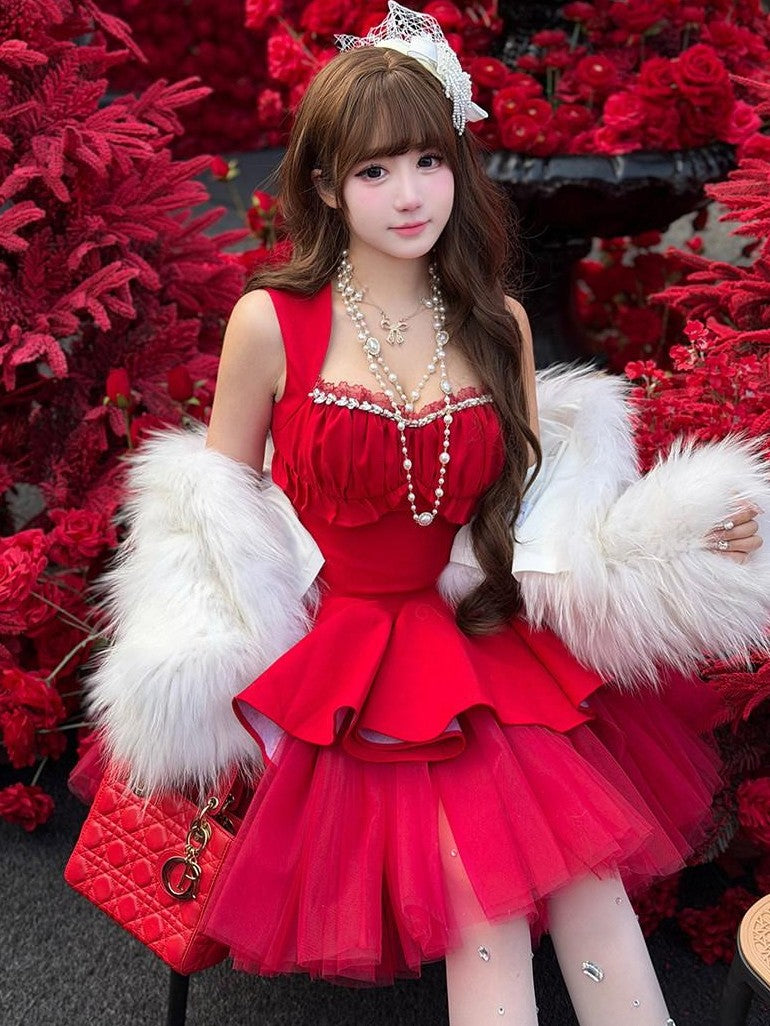 Diamond Sweetheart Romantic Rose Print Ballet Women's Tulle Jsk / Jumper Skirts