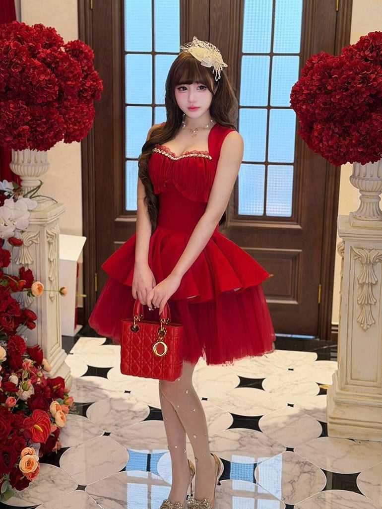 Diamond Sweetheart Romantic Rose Print Ballet Women's Tulle Jsk / Jumper Skirts