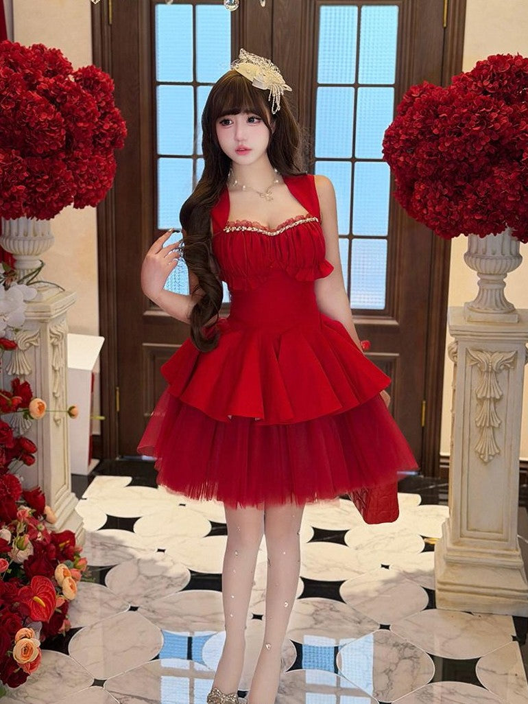 Diamond Sweetheart Romantic Rose Print Ballet Women's Tulle Jsk / Jumper Skirts