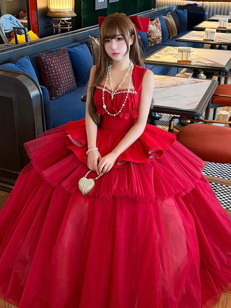 Diamond Sweetheart Romantic Rose Print Ballet Women's Tulle Jsk / Jumper Skirts