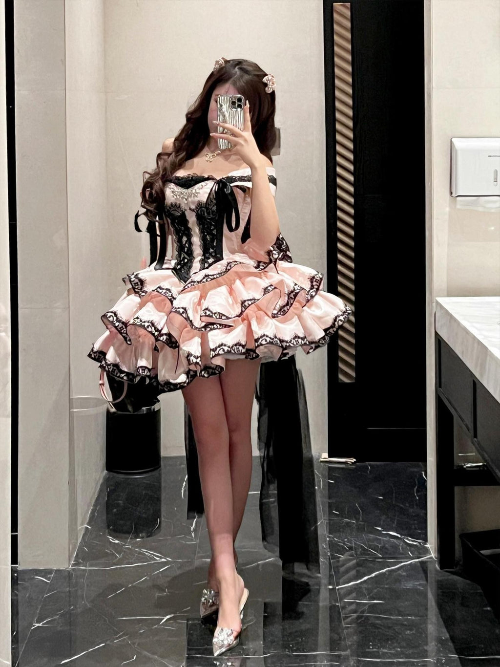 Diamond Sweetheart Romantic Slimming Lace Bow Train Women's Lightweight Jsk / Jumper Skirts