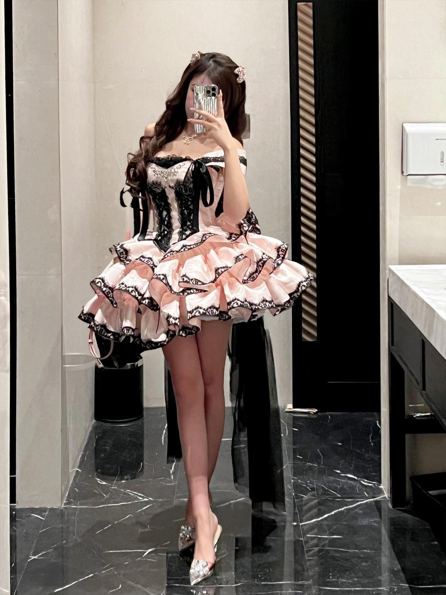 Diamond Sweetheart Romantic Slimming Lace Bow Train Women's Lightweight Jsk / Jumper Skirts