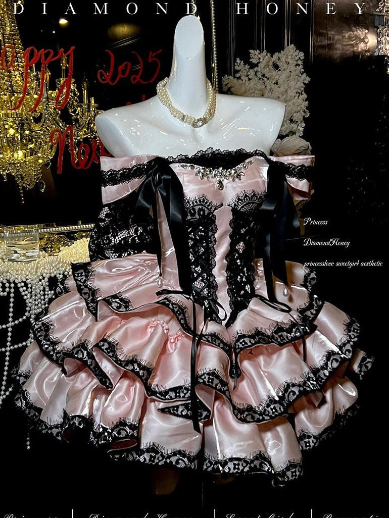 Diamond Sweetheart Romantic Slimming Lace Bow Train Women's Lightweight Jsk / Jumper Skirts