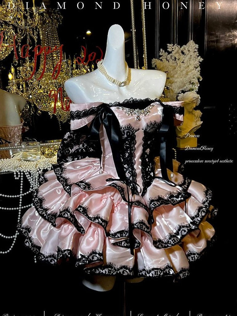 Diamond Sweetheart Romantic Slimming Lace Bow Train Women's Lightweight Jsk / Jumper Skirts
