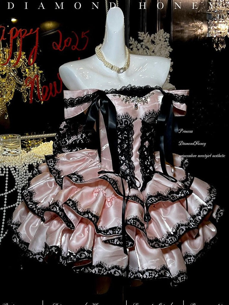 Diamond Sweetheart Romantic Slimming Lace Bow Train Women's Lightweight Jsk / Jumper Skirts