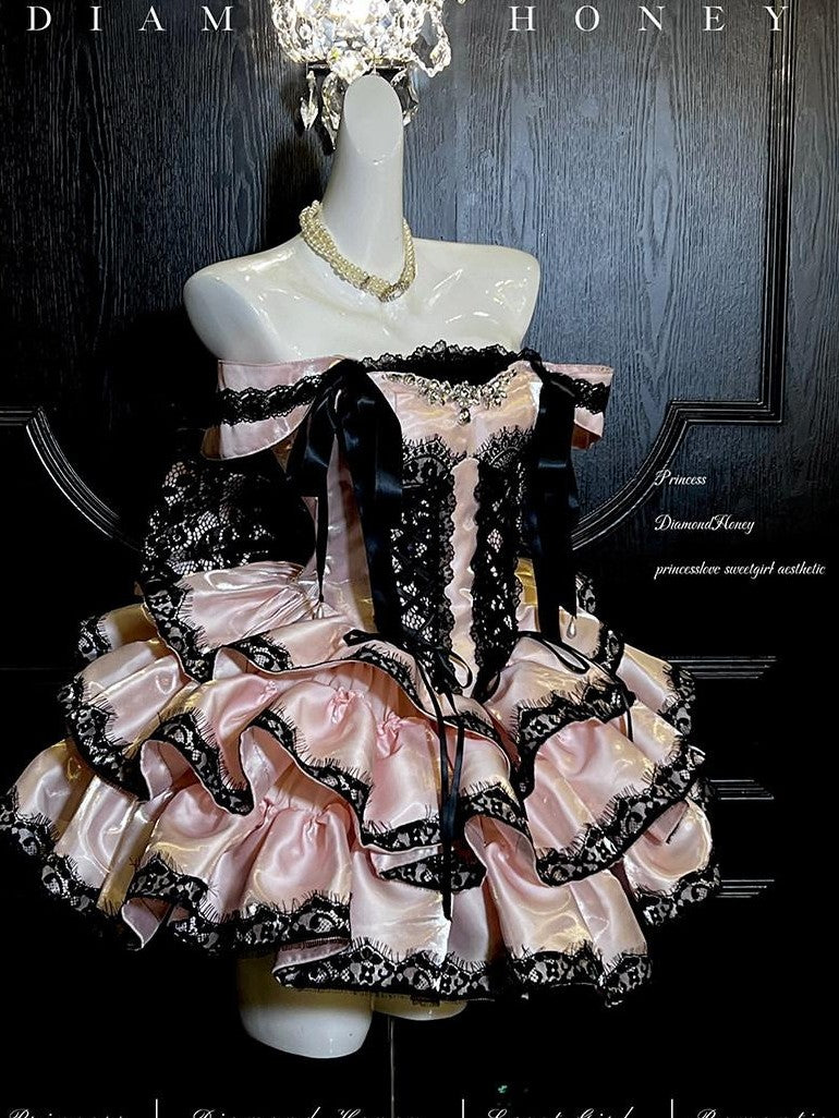 Diamond Sweetheart Romantic Slimming Lace Bow Train Women's Lightweight Jsk / Jumper Skirts