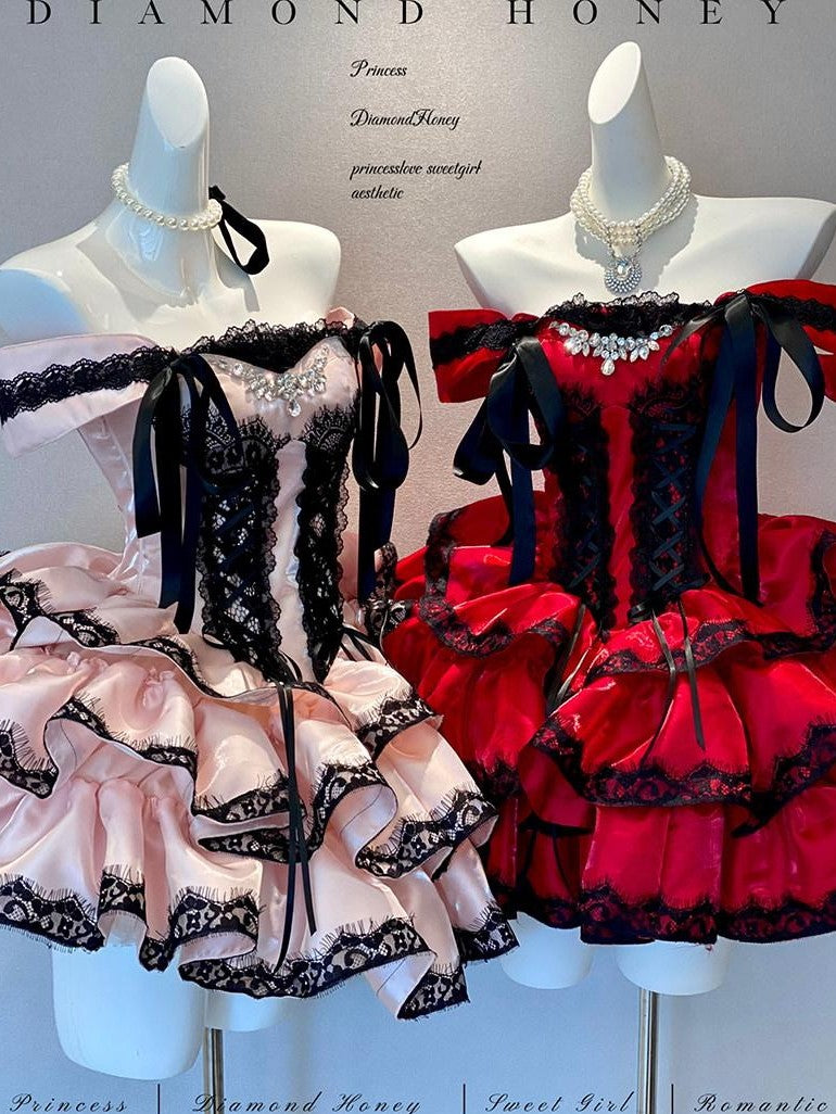 Diamond Sweetheart Romantic Slimming Lace Bow Train Women's Lightweight Jsk / Jumper Skirts
