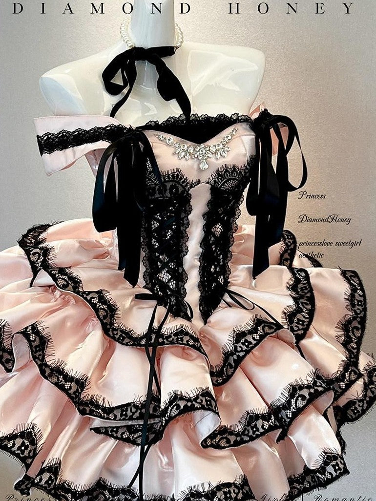 Diamond Sweetheart Romantic Slimming Lace Bow Train Women's Lightweight Jsk / Jumper Skirts