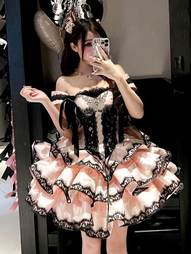 Diamond Sweetheart Romantic Slimming Lace Bow Train Women's Lightweight Jsk / Jumper Skirts