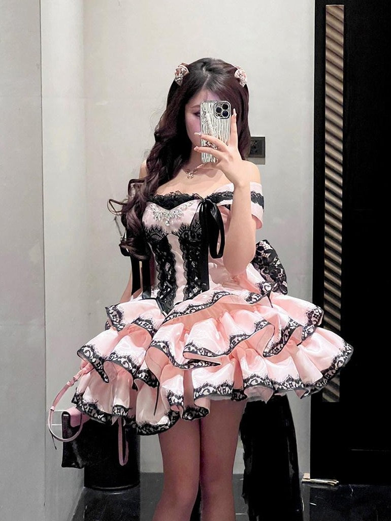 Diamond Sweetheart Romantic Slimming Lace Bow Train Women's Lightweight Jsk / Jumper Skirts