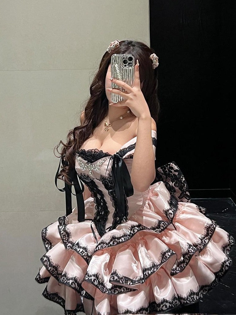 Diamond Sweetheart Romantic Slimming Lace Bow Train Women's Lightweight Jsk / Jumper Skirts