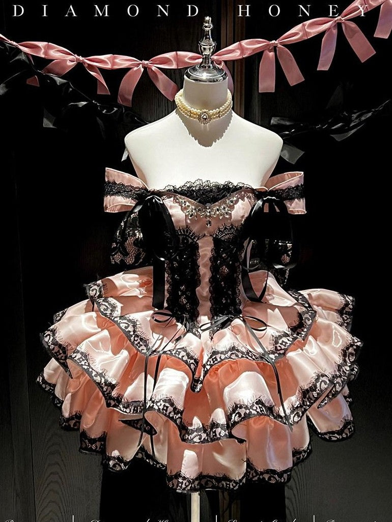 Diamond Sweetheart Romantic Slimming Lace Bow Train Women's Lightweight Jsk / Jumper Skirts