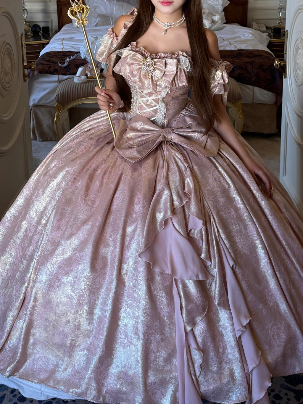 Diamond Sweetheart Rose Pink Velvet Women's Elegant Slim French Long Jsk / Jumper Skirts