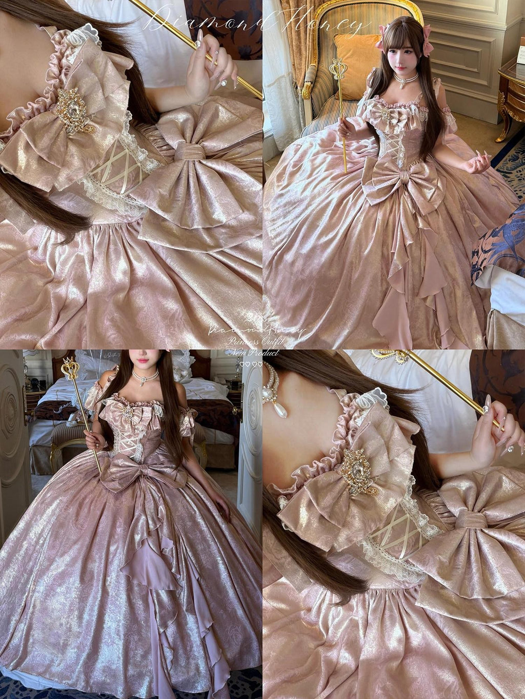 Diamond Sweetheart Rose Pink Velvet Women's Elegant Slim French Long Jsk / Jumper Skirts