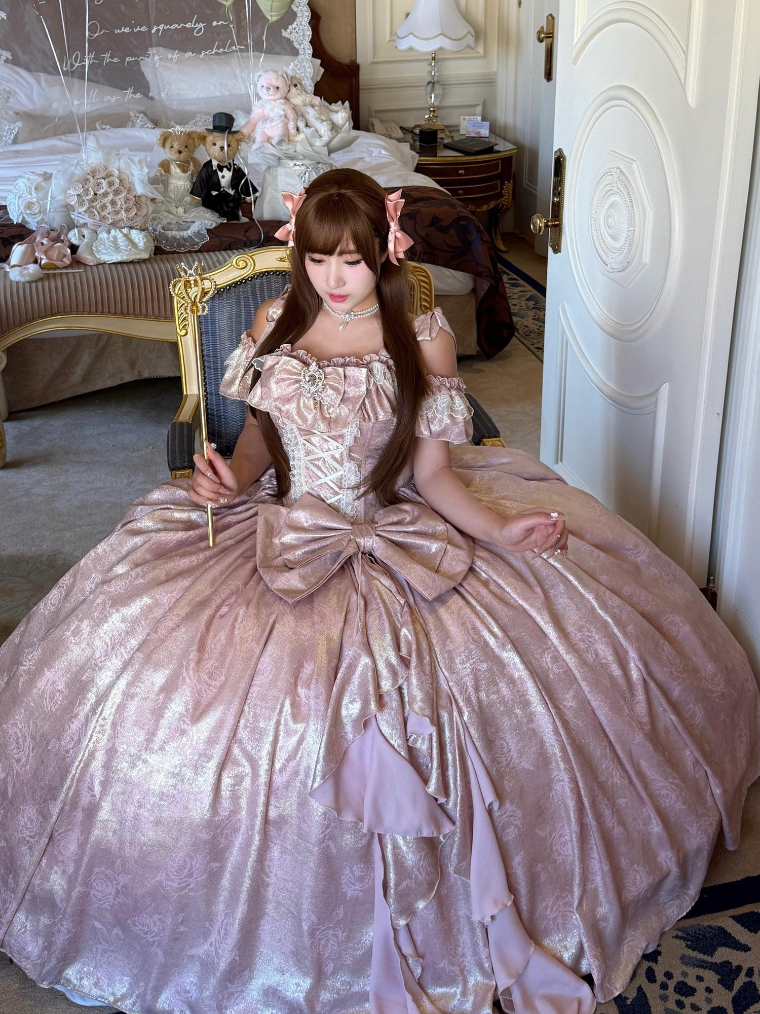 Diamond Sweetheart Rose Pink Velvet Women's Elegant Slim French Long Jsk / Jumper Skirts