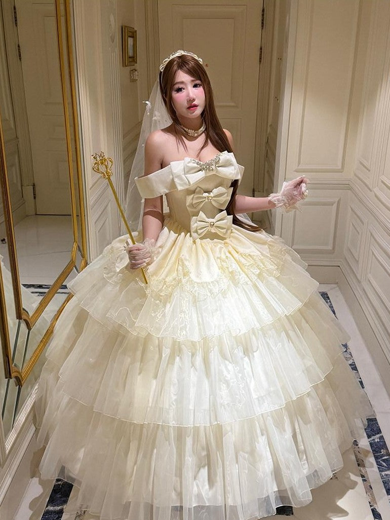 Diamond Sweetheart Starfall Cloud Floral Train Bow Long Women's Lightweight Jsk / Jumper Skirts