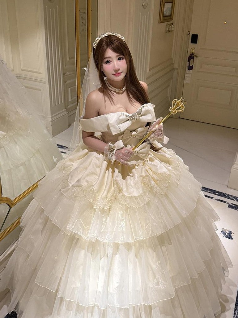 Diamond Sweetheart Starfall Cloud Floral Train Bow Long Women's Lightweight Jsk / Jumper Skirts