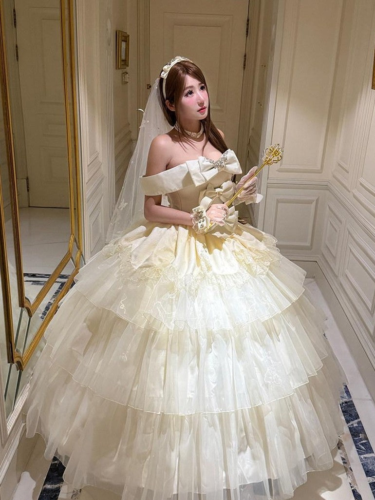 Diamond Sweetheart Starfall Cloud Floral Train Bow Long Women's Lightweight Jsk / Jumper Skirts