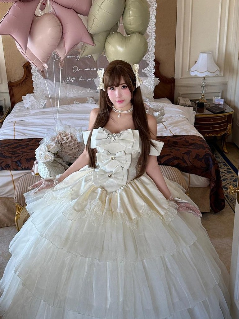 Diamond Sweetheart Starfall Cloud Floral Train Bow Long Women's Lightweight Jsk / Jumper Skirts