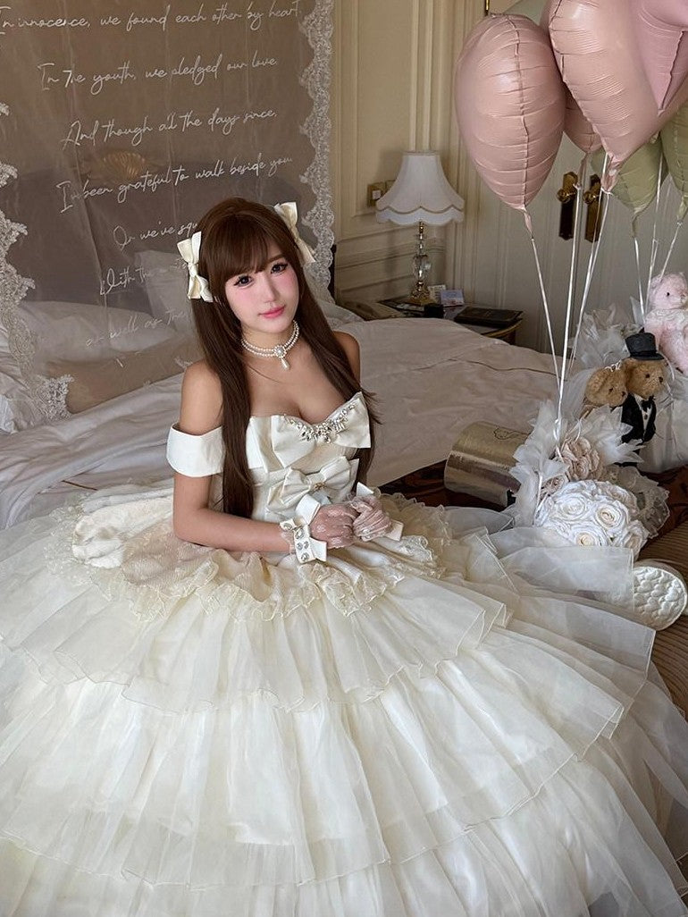 Diamond Sweetheart Starfall Cloud Floral Train Bow Long Women's Lightweight Jsk / Jumper Skirts