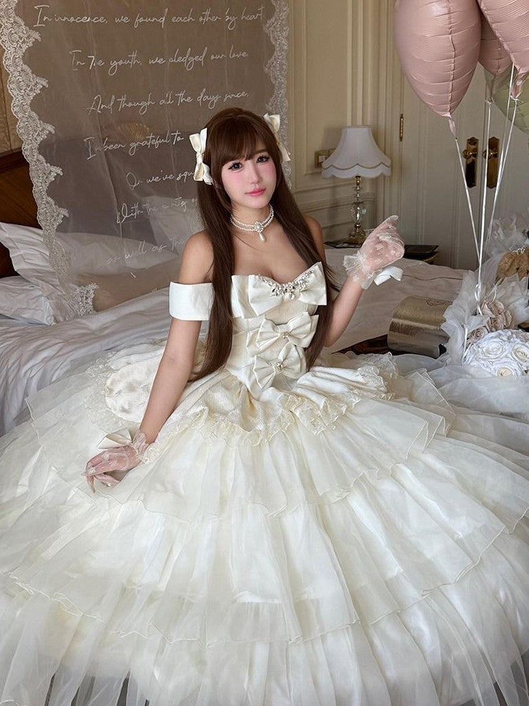 Diamond Sweetheart Starfall Cloud Floral Train Bow Long Women's Lightweight Jsk / Jumper Skirts