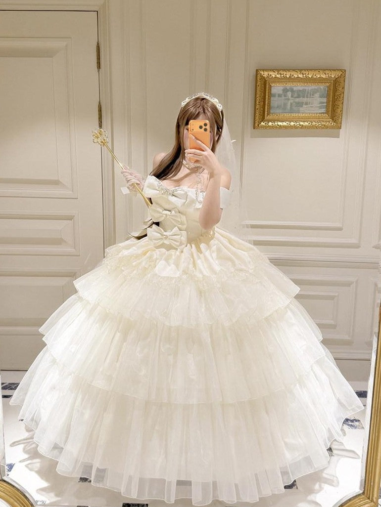 Diamond Sweetheart Starfall Cloud Floral Train Bow Long Women's Lightweight Jsk / Jumper Skirts