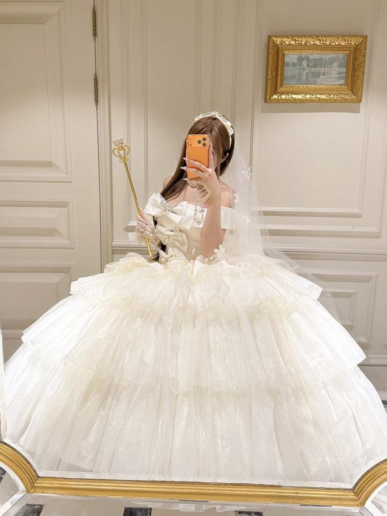 Diamond Sweetheart Starfall Cloud Floral Train Bow Long Women's Lightweight Jsk / Jumper Skirts