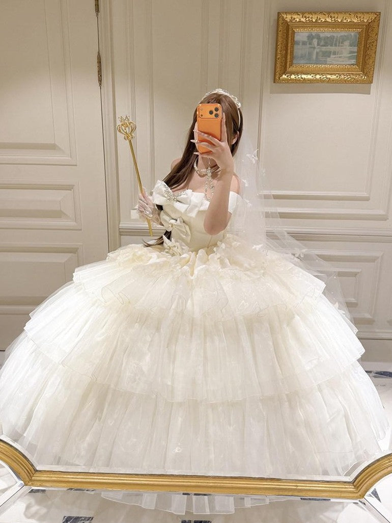 Diamond Sweetheart Starfall Cloud Floral Train Bow Long Women's Lightweight Jsk / Jumper Skirts