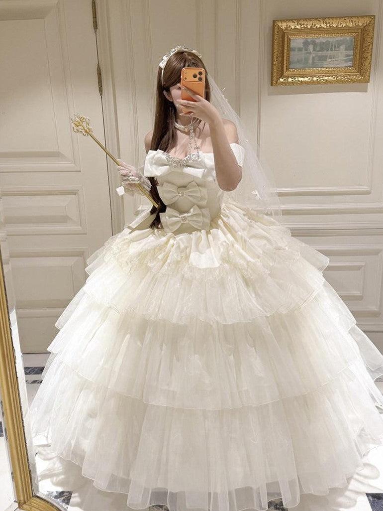 Diamond Sweetheart Starfall Cloud Floral Train Bow Long Women's Lightweight Jsk / Jumper Skirts