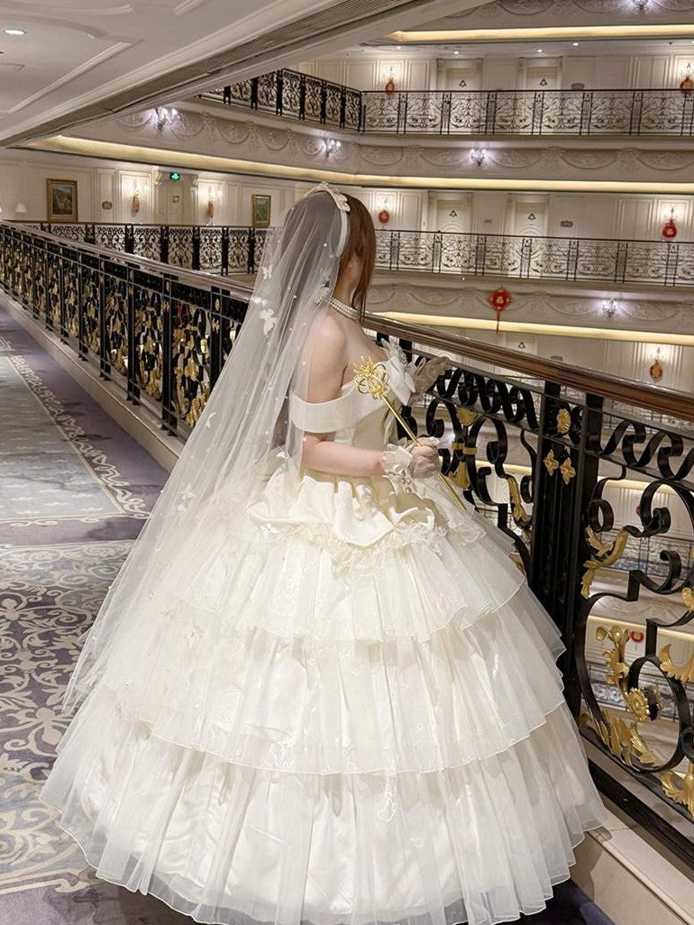 Diamond Sweetheart Starfall Cloud Floral Train Bow Long Women's Lightweight Jsk / Jumper Skirts