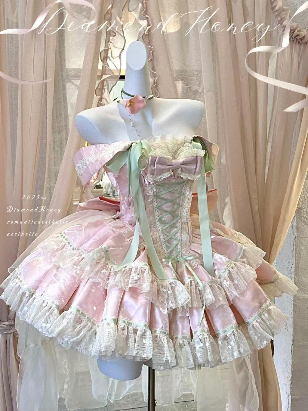 Diamond Sweetheart Tulip Floral Off Shoulder Bow Tail Women's Other Jsk / Jumper Skirts
