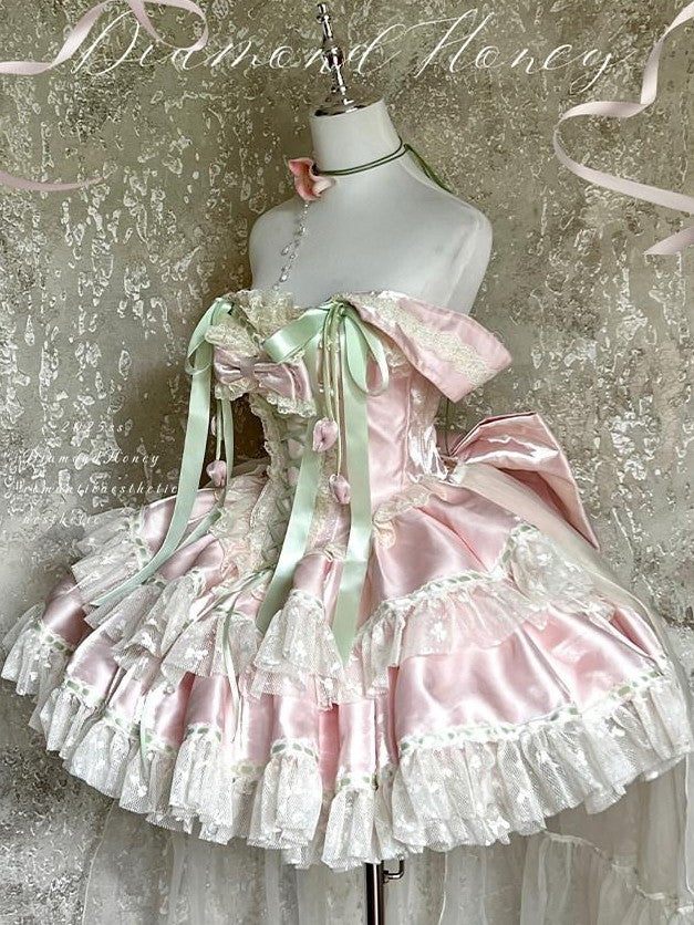 Diamond Sweetheart Tulip Floral Off Shoulder Bow Tail Women's Other Jsk / Jumper Skirts