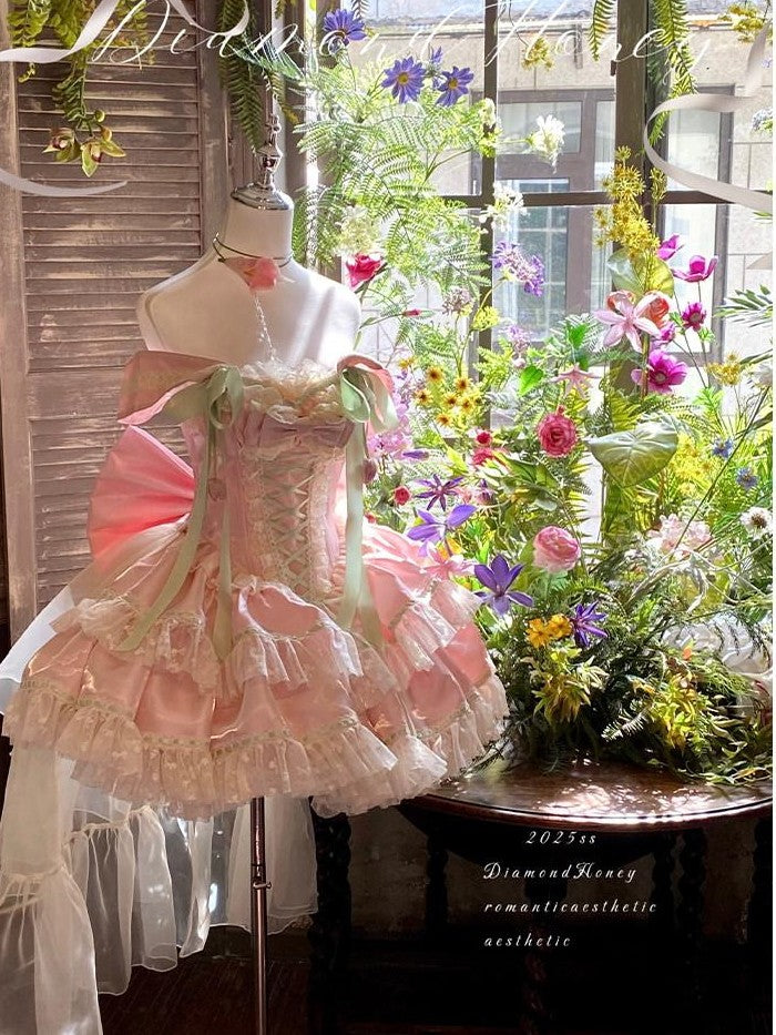 Diamond Sweetheart Tulip Floral Off Shoulder Bow Tail Women's Other Jsk / Jumper Skirts