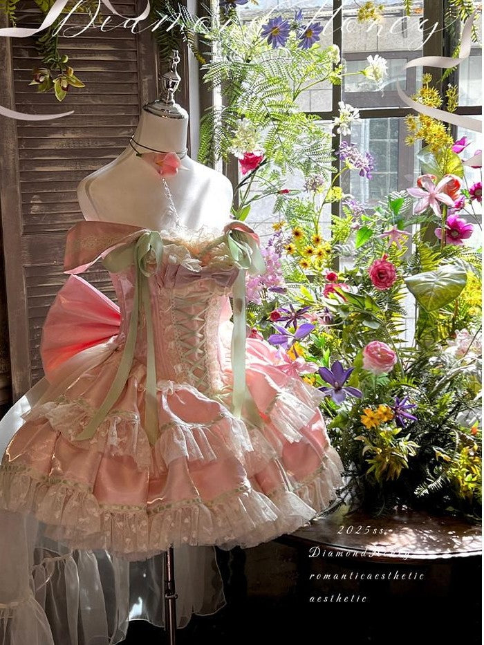 Diamond Sweetheart Tulip Floral Off Shoulder Bow Tail Women's Other Jsk / Jumper Skirts