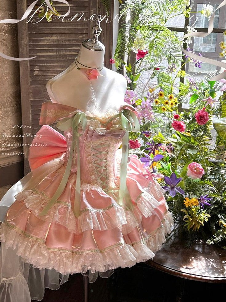 Diamond Sweetheart Tulip Floral Off Shoulder Bow Tail Women's Other Jsk / Jumper Skirts