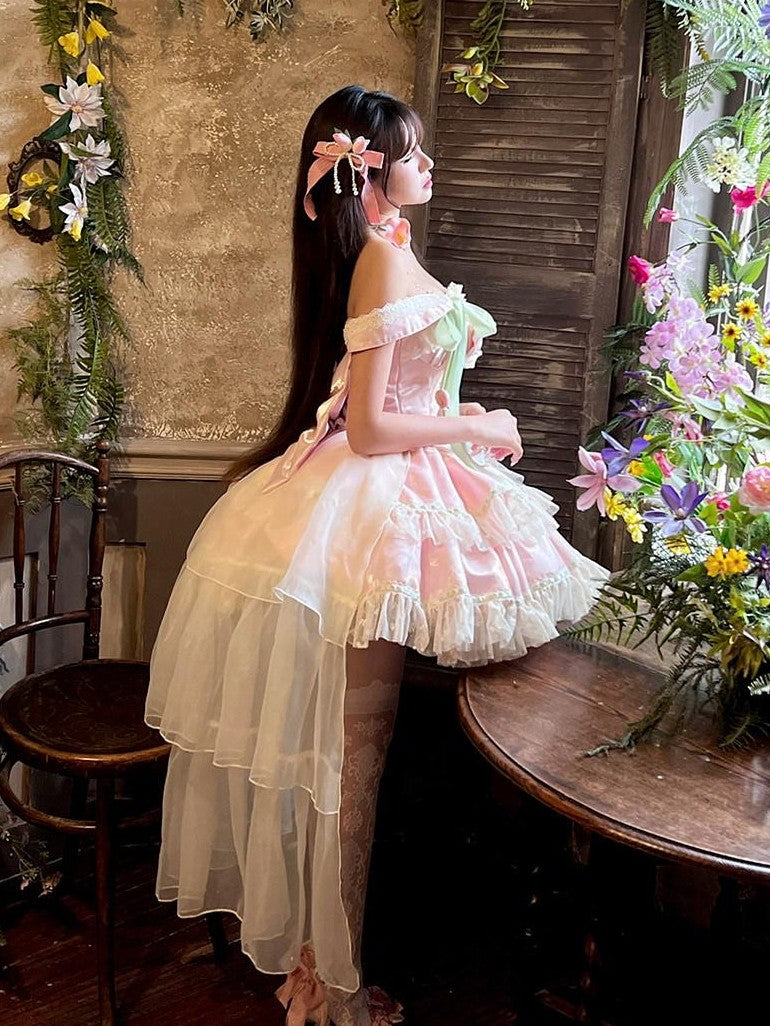 Diamond Sweetheart Tulip Floral Off Shoulder Bow Tail Women's Other Jsk / Jumper Skirts